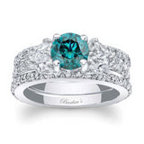 Marquise And Round Blue And White Diamond Ring Set With 2 Bands