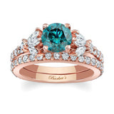 Marquise And Round Blue And White Diamond Ring Set