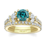 Marquise And Round Blue And White Diamond Ring Set