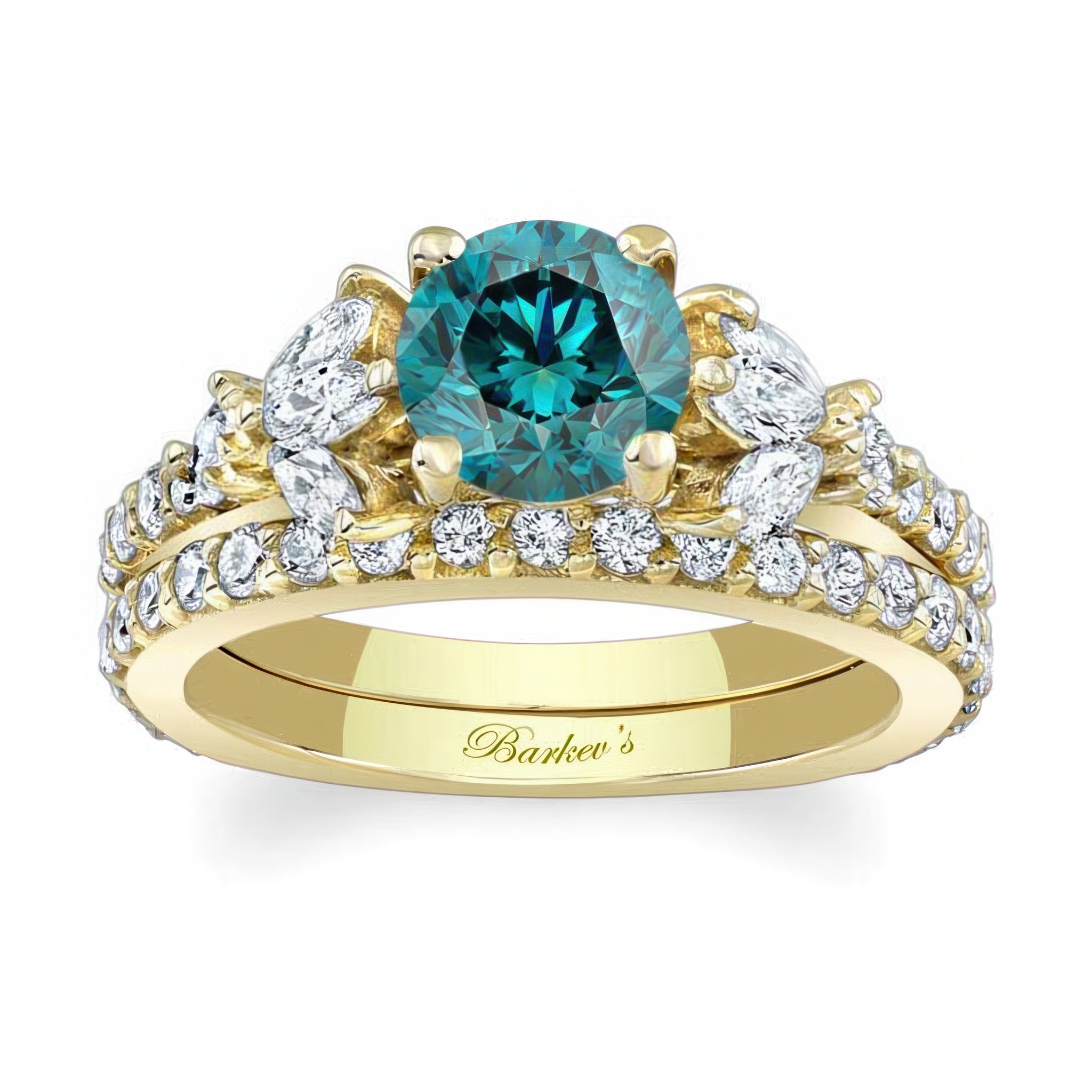 Marquise And Round Blue And White Diamond Ring Set
