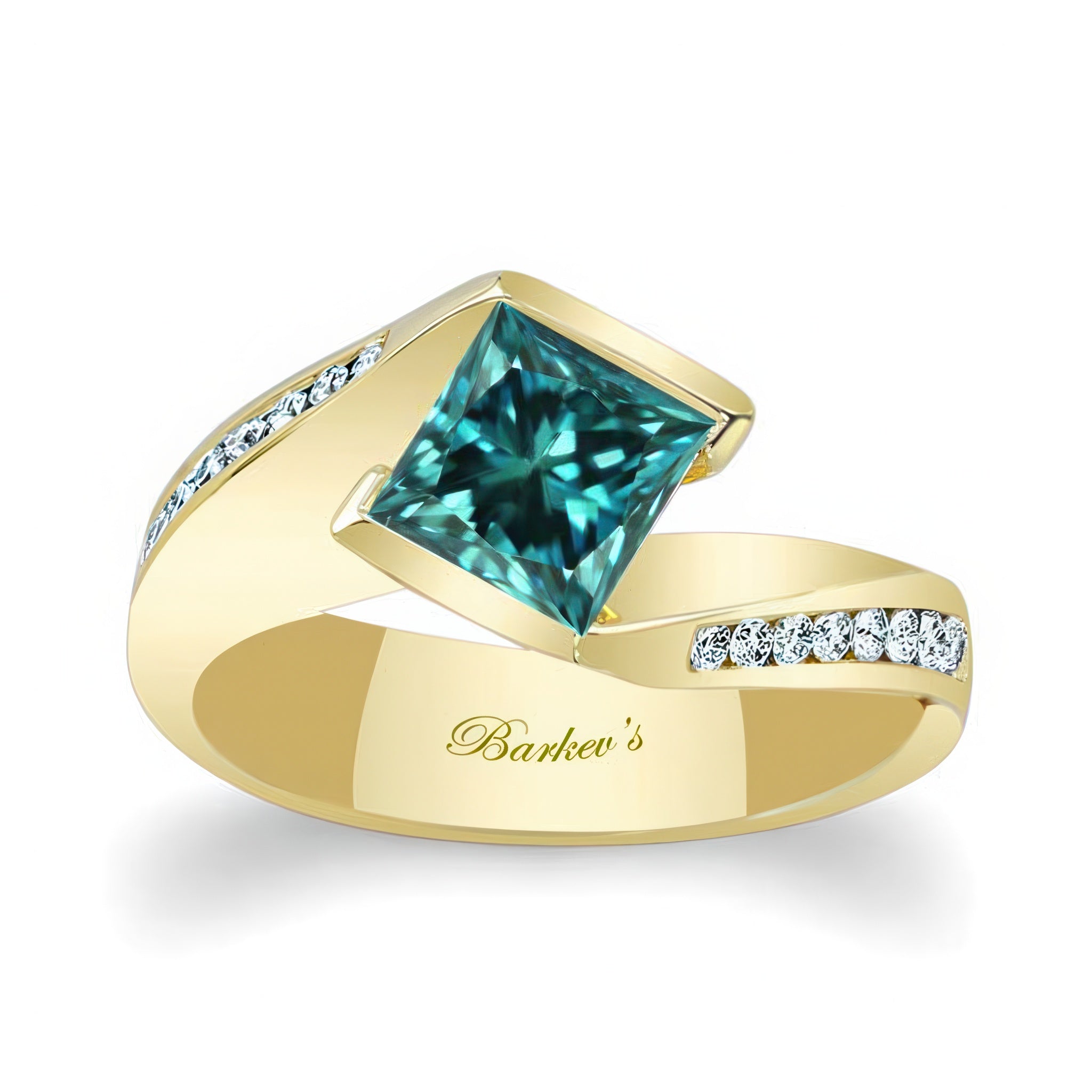 1 Carat Princess Cut Blue And White Diamond Bypass Ring