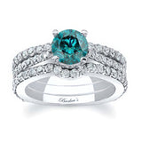 Traditional Blue And White Diamond Ring Set With 2 Bands