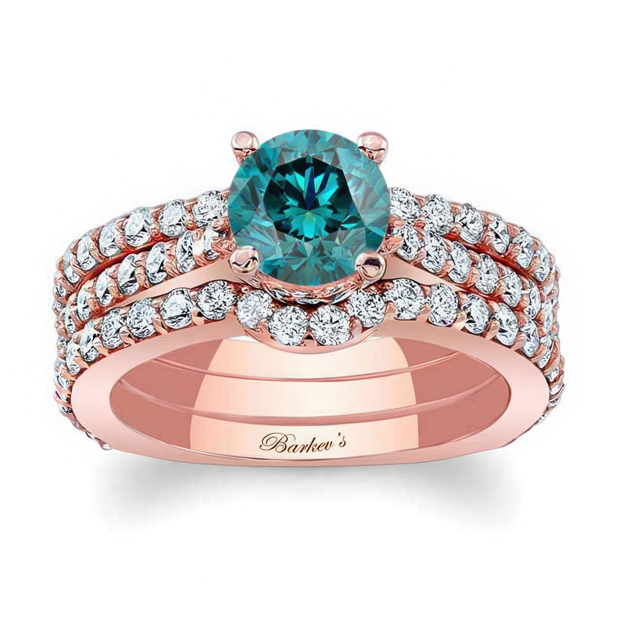 Traditional Blue And White Diamond Ring Set With 2 Bands