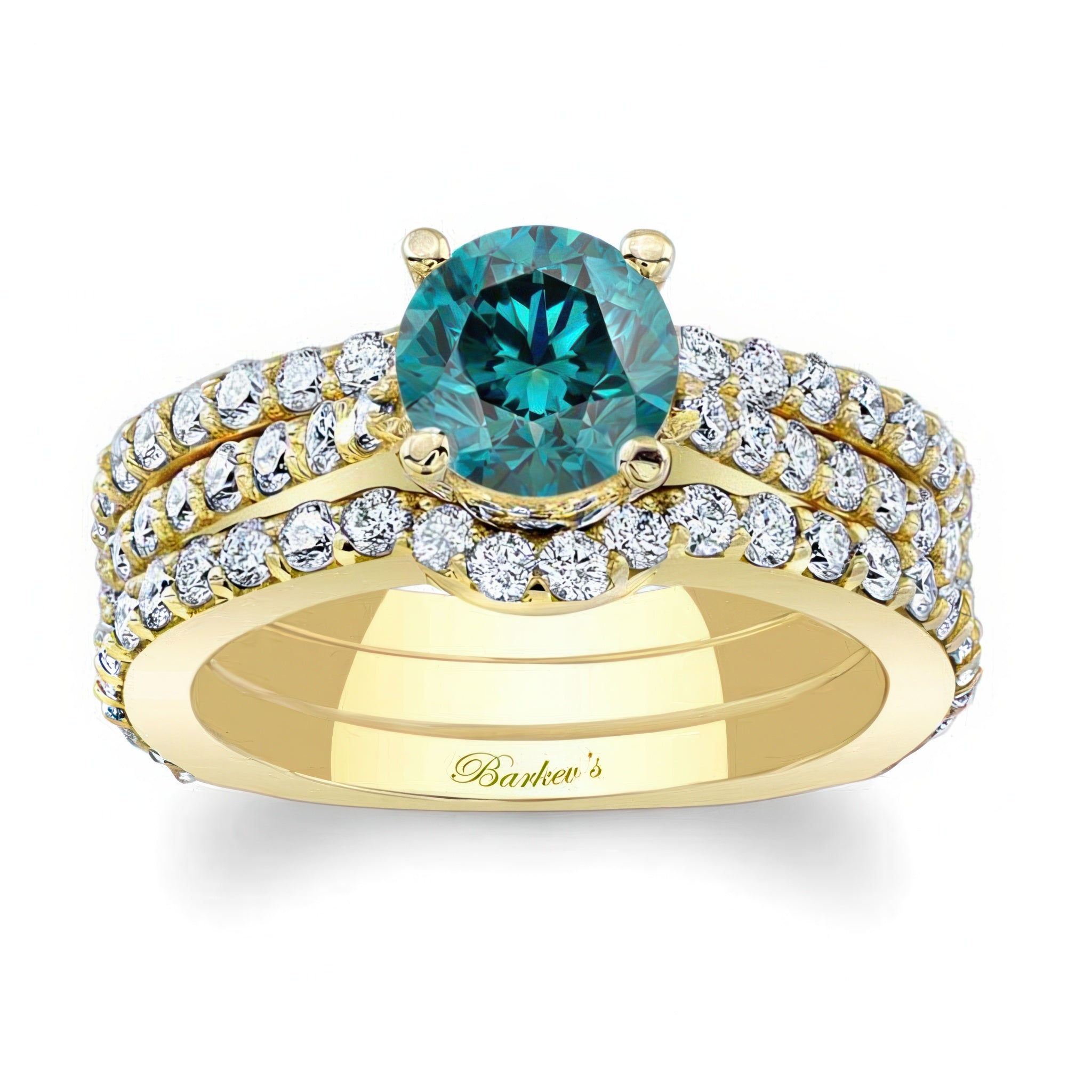 Traditional Blue And White Diamond Ring Set With 2 Bands