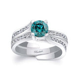 0.75 Carat Blue And White Diamond Interlocking Bridal Set