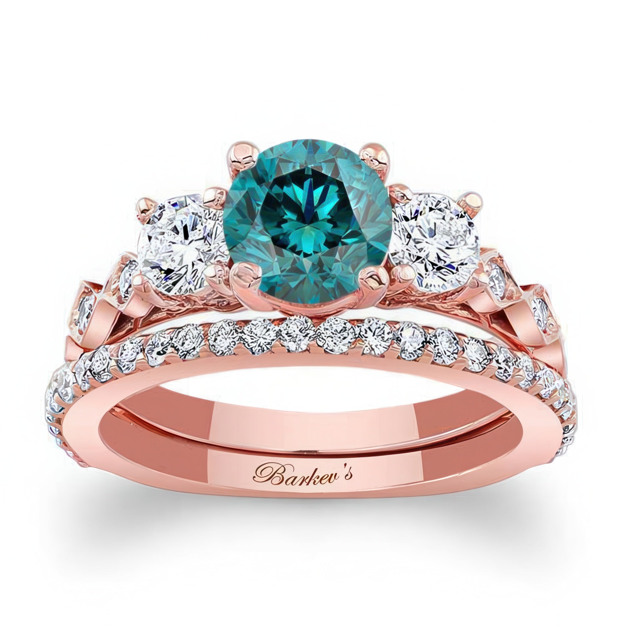 Vintage 3 Stone Blue And White Diamond Ring Set