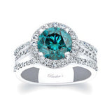 Cathedral Halo Blue And White Diamond Engagement Ring