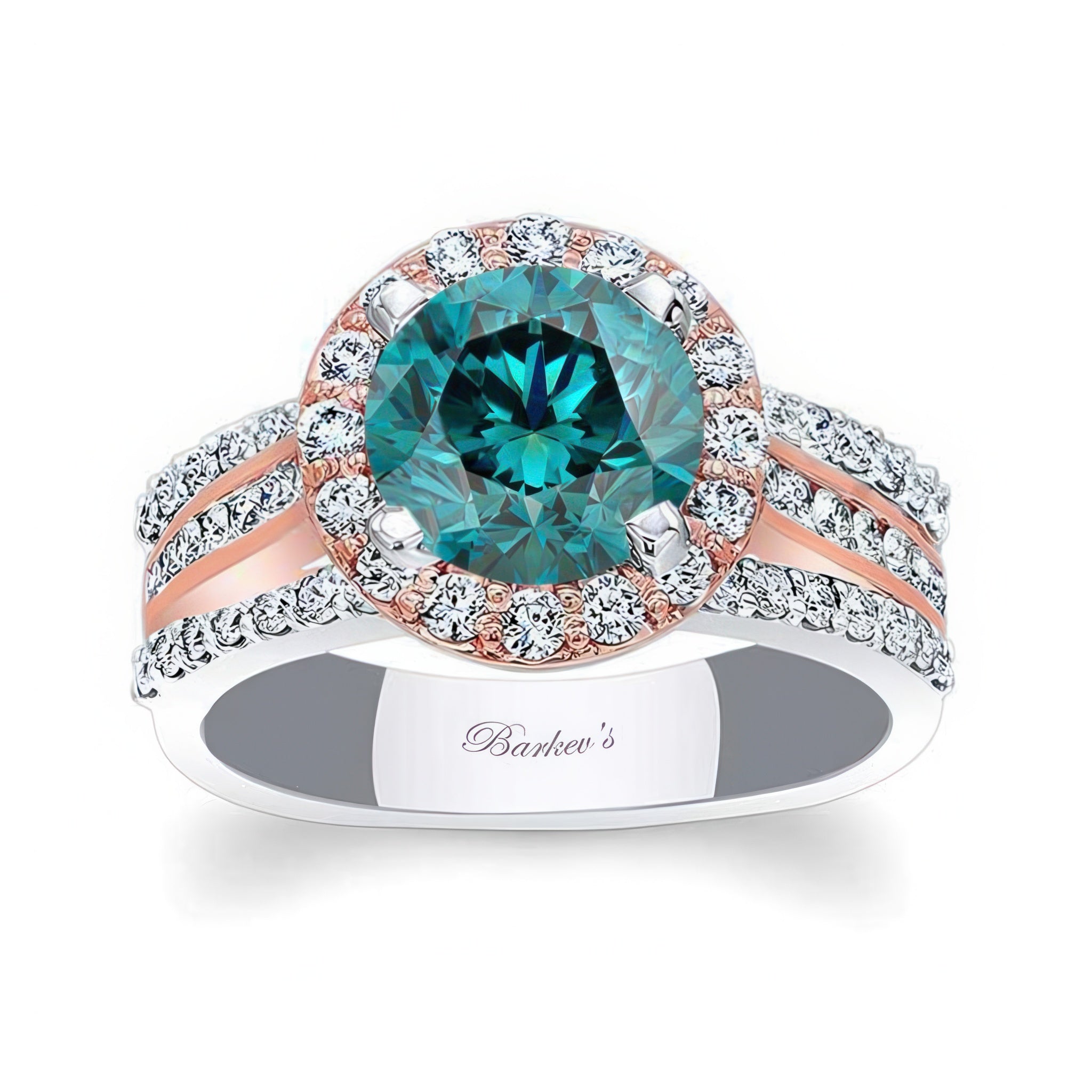 Cathedral Halo Blue And White Diamond Engagement Ring