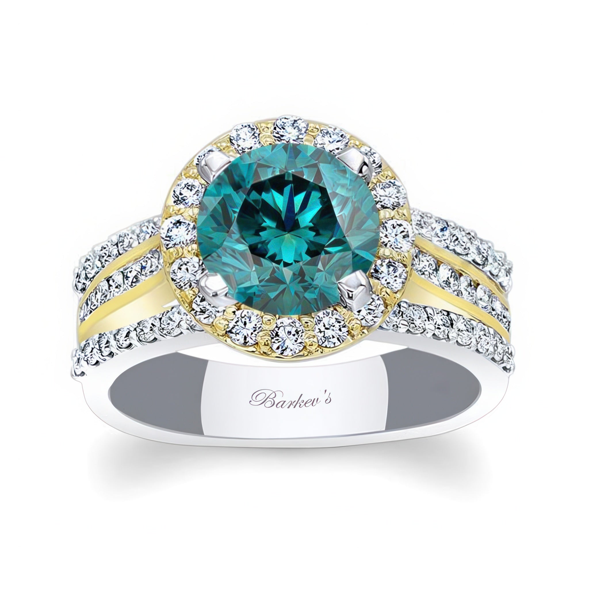 Cathedral Halo Blue And White Diamond Engagement Ring