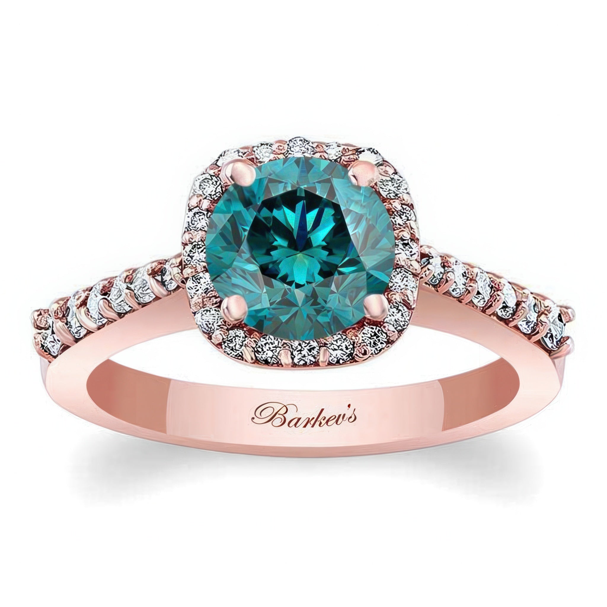 Round Blue And White Diamond Halo Ring