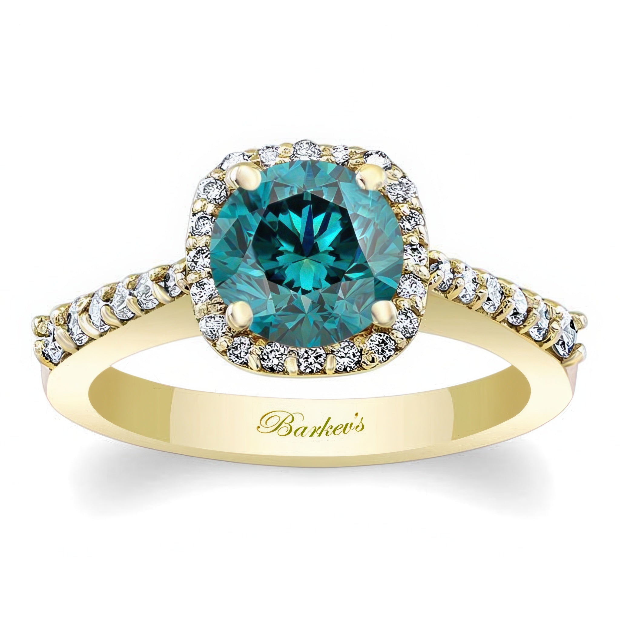 Round Blue And White Diamond Halo Ring