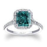 Radiant Cut Blue And White Diamond Halo Ring