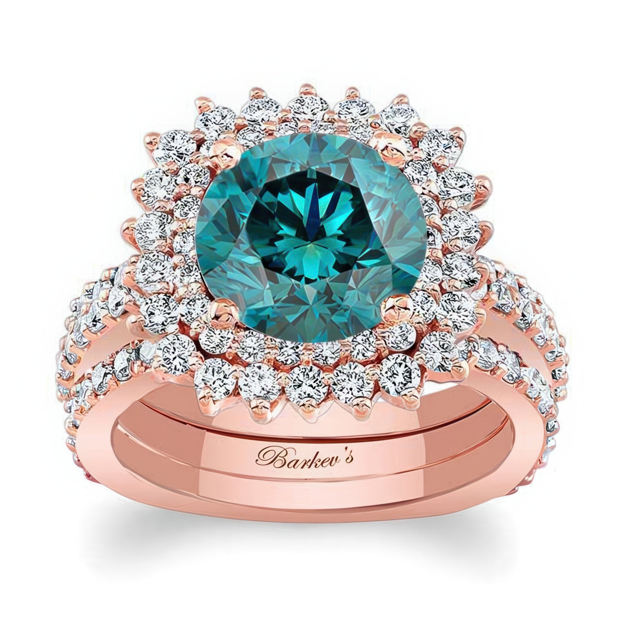 3 Carat Blue And White Diamond Engagement Ring Set With 2 Bands