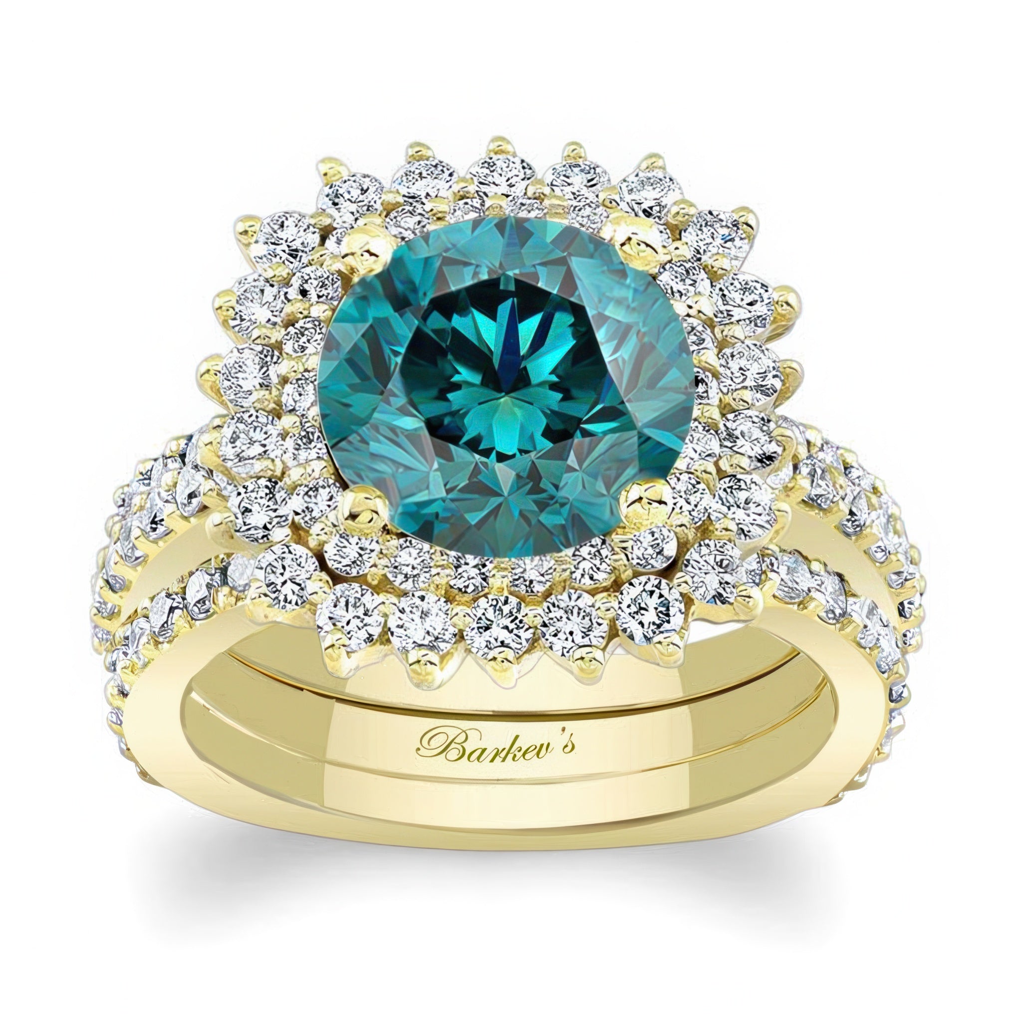 3 Carat Blue And White Diamond Engagement Ring Set With 2 Bands