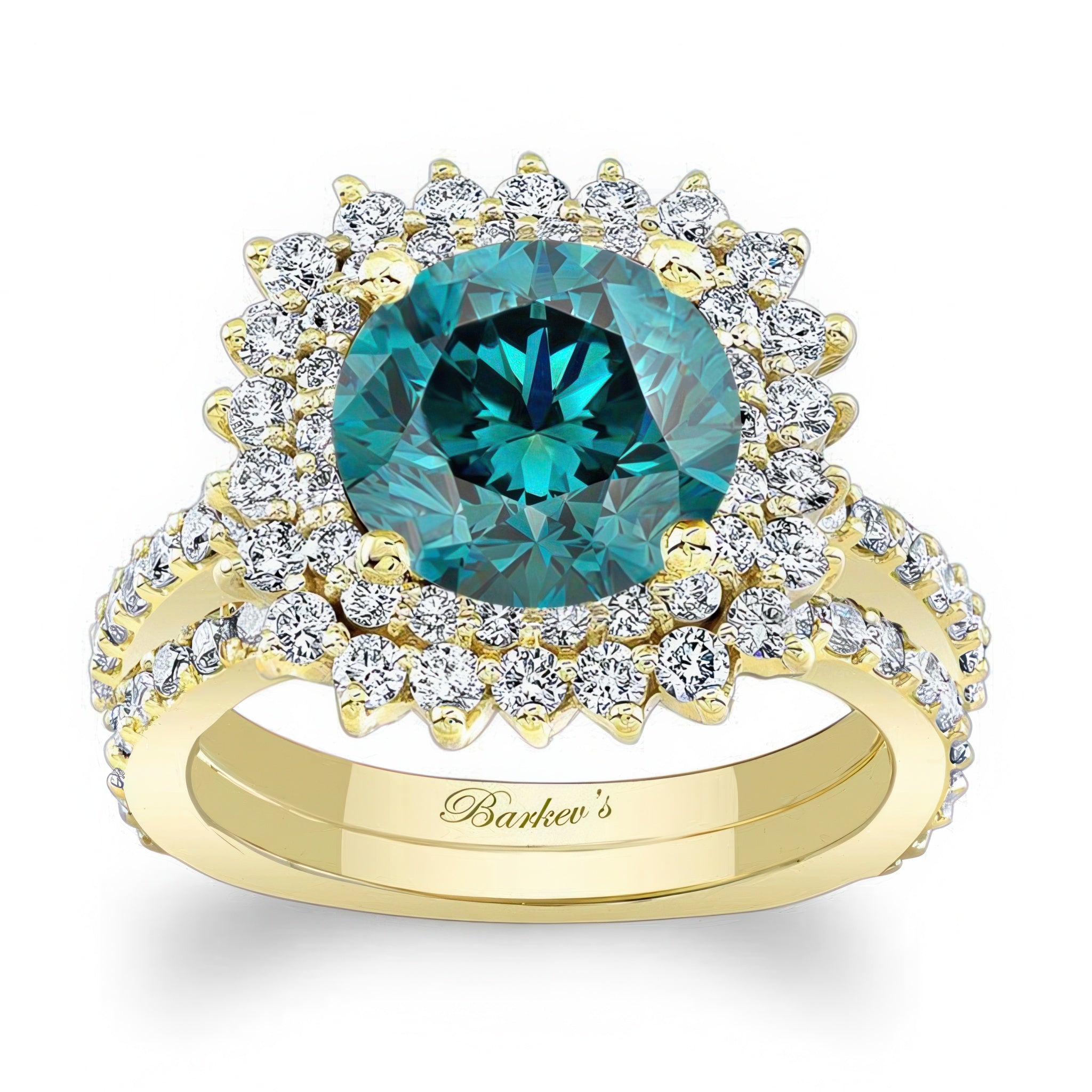 3 Carat Blue And White Diamond Engagement Ring Set