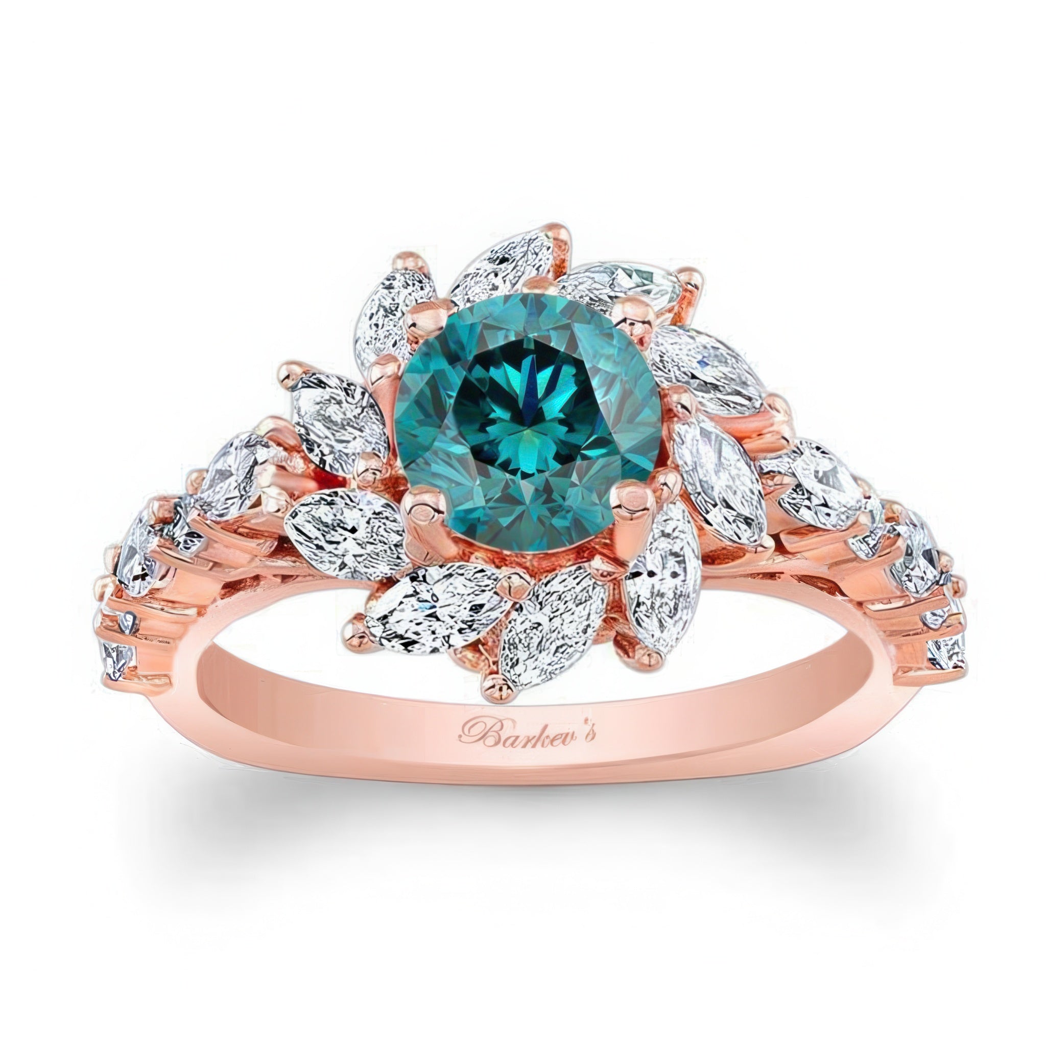 Blue And White Diamond Sunflower Engagement Ring