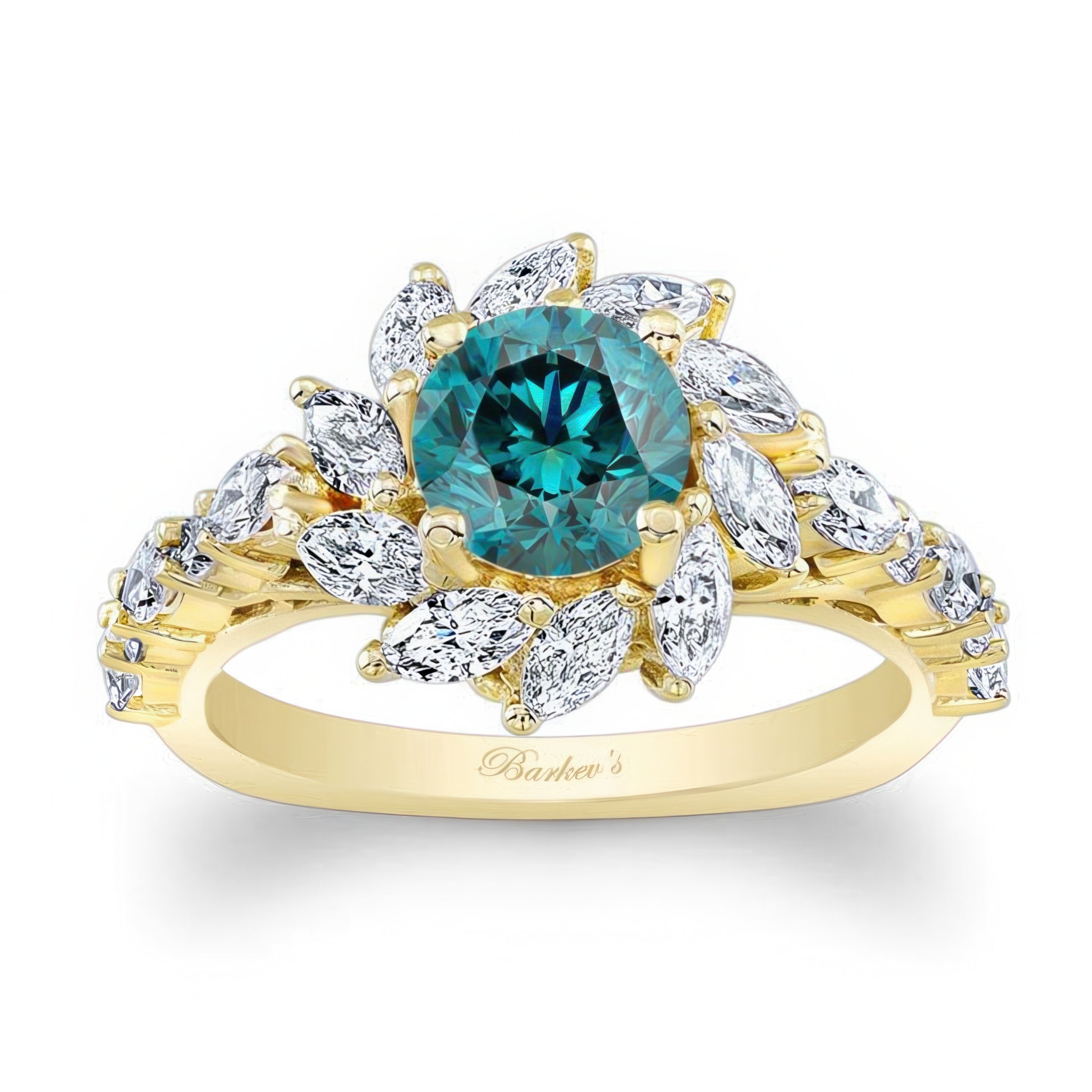 Blue And White Diamond Sunflower Engagement Ring