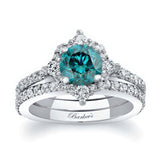 Classic Halo Blue And White Diamond Bridal Set