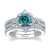 Classic Halo Blue And White Diamond Bridal Set With 2 Bands
