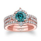 Classic Halo Blue And White Diamond Bridal Set With 2 Bands