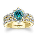 Classic Halo Blue And White Diamond Bridal Set With 2 Bands