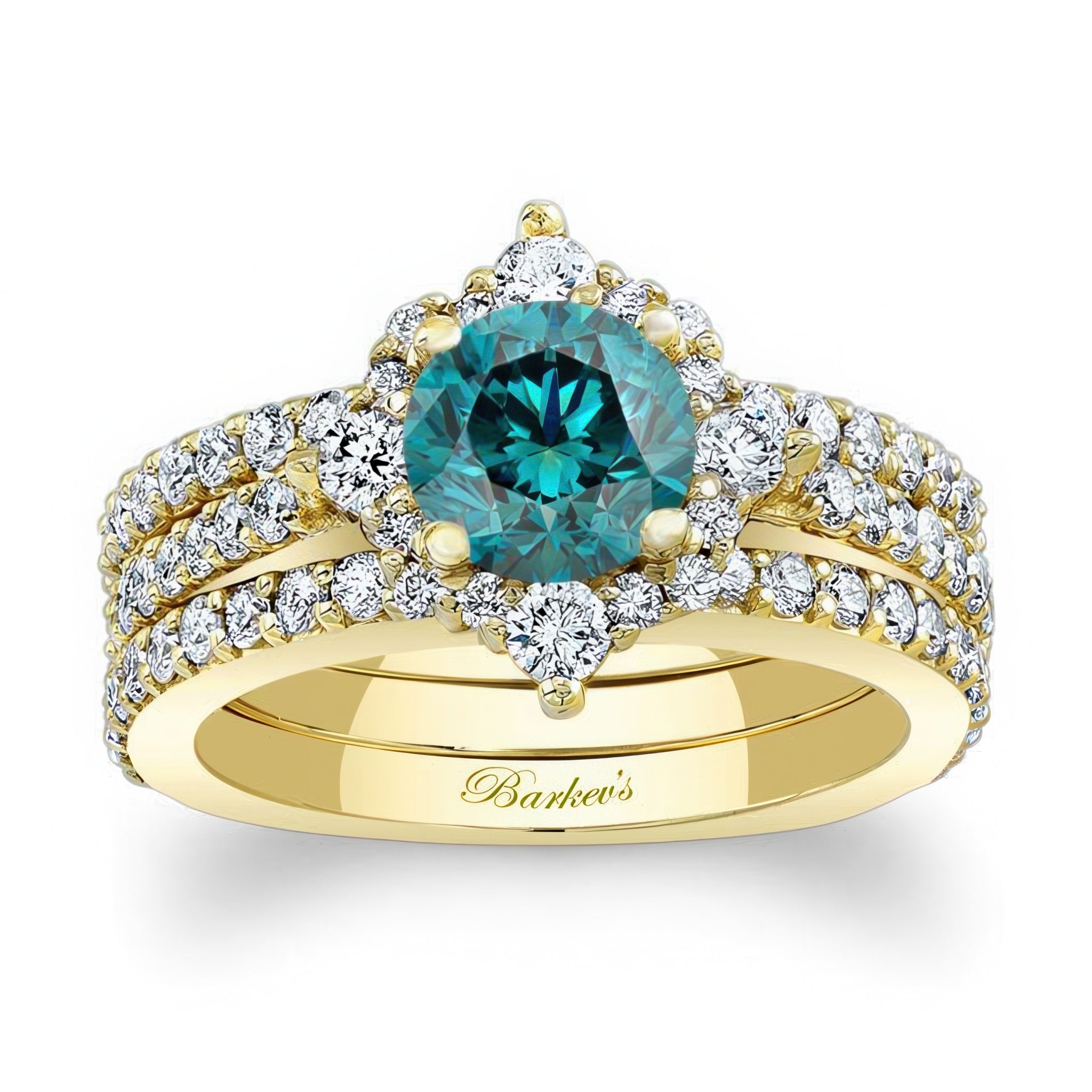 Classic Halo Blue And White Diamond Bridal Set With 2 Bands