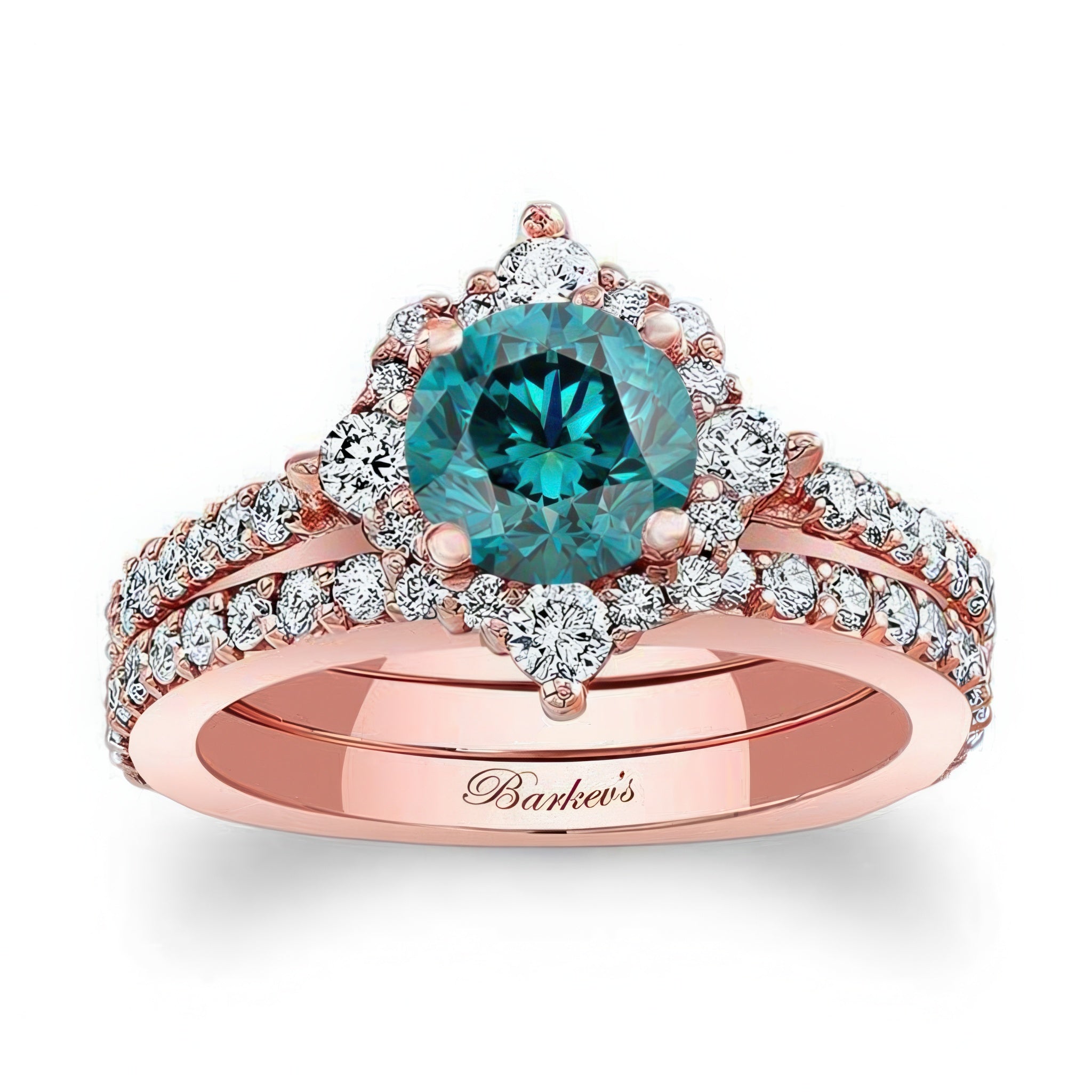 Classic Halo Blue And White Diamond Bridal Set