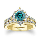 Classic Halo Blue And White Diamond Bridal Set