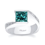 Princess Cut Blue And White Diamond Channel Set Engagement Ring