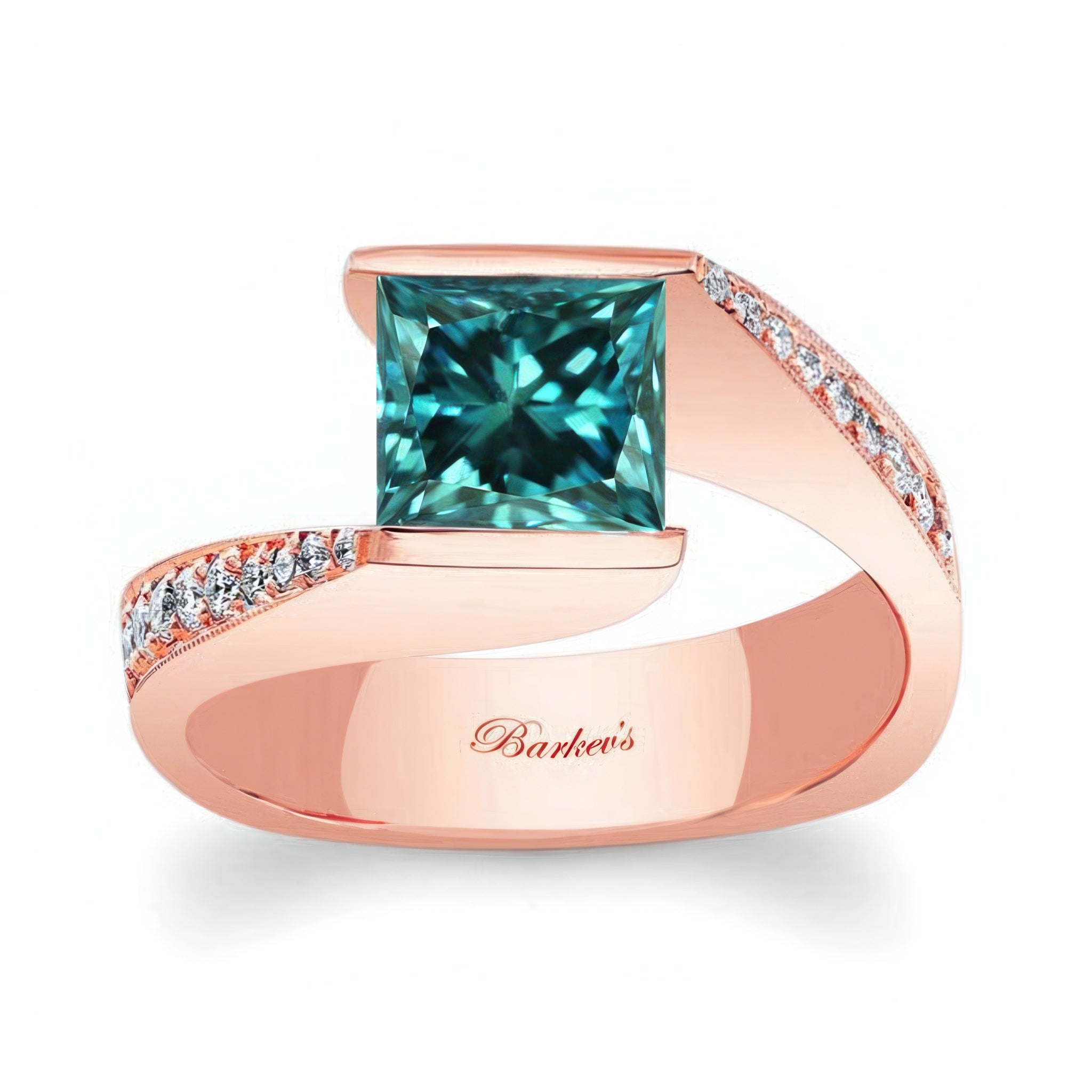 Princess Cut Blue And White Diamond Channel Set Engagement Ring