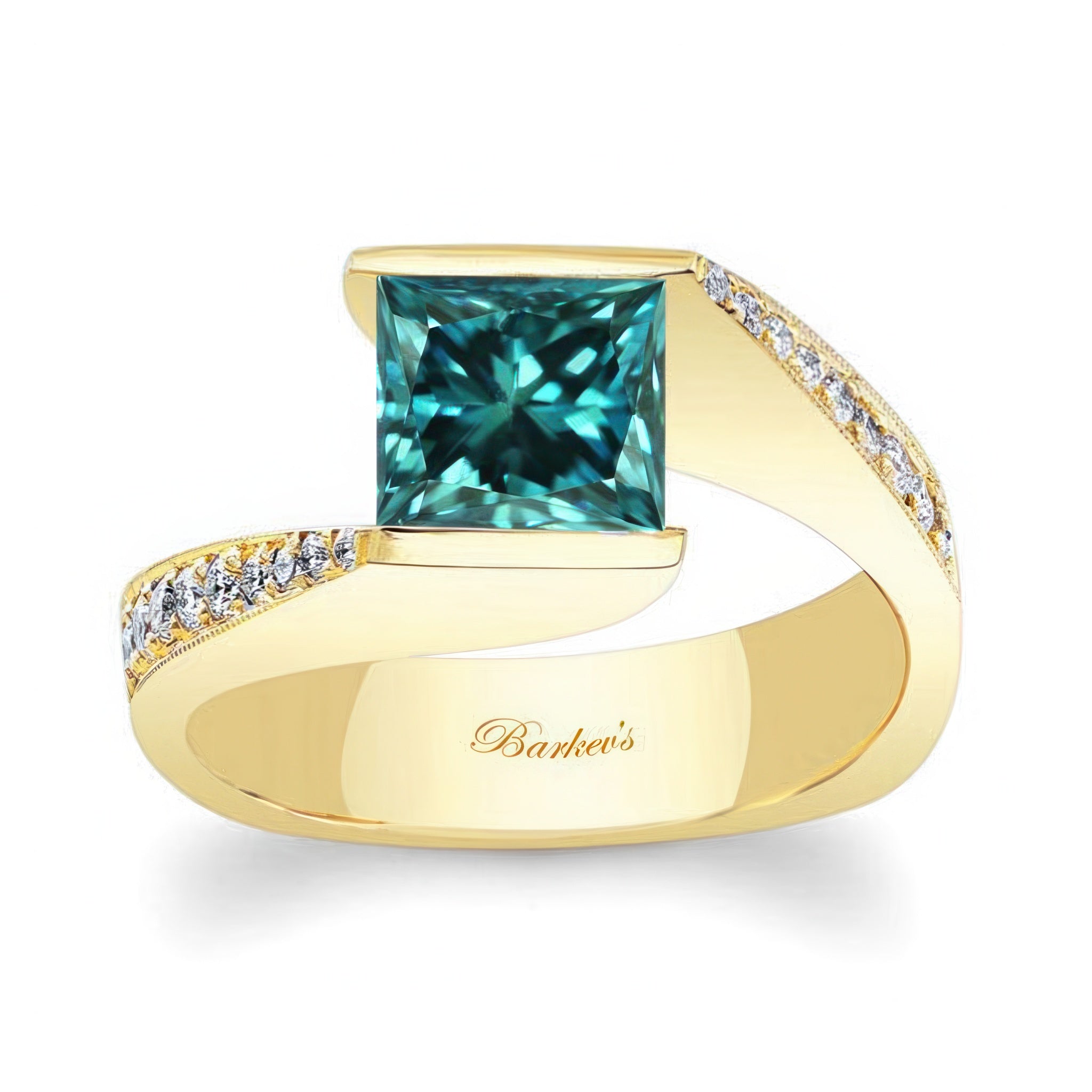 Princess Cut Blue And White Diamond Channel Set Engagement Ring