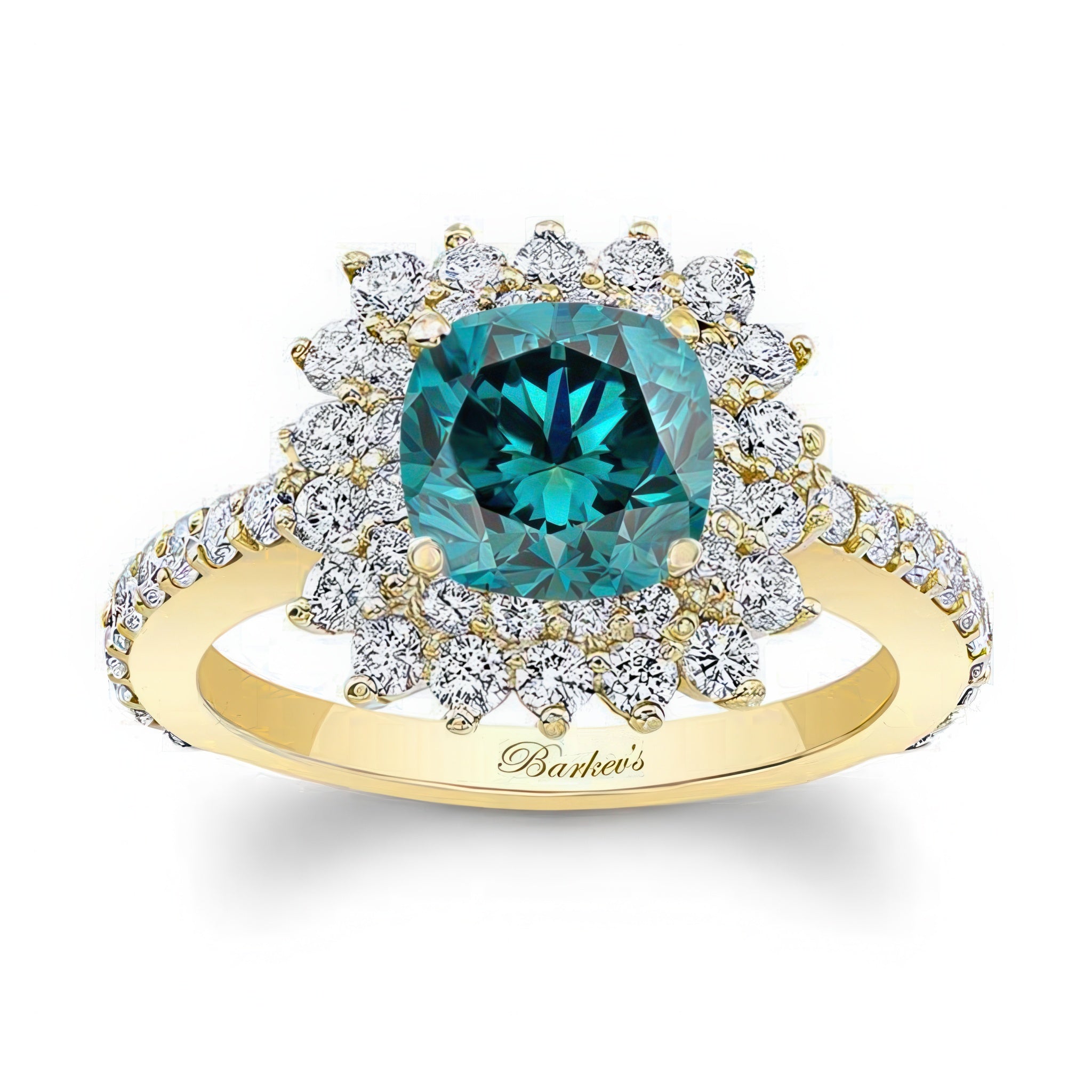 Starburst Blue And White Diamond Engagement Ring