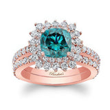 Starburst Blue And White Diamond Wedding Ring Set