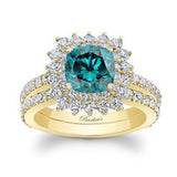 Starburst Blue And White Diamond Wedding Ring Set