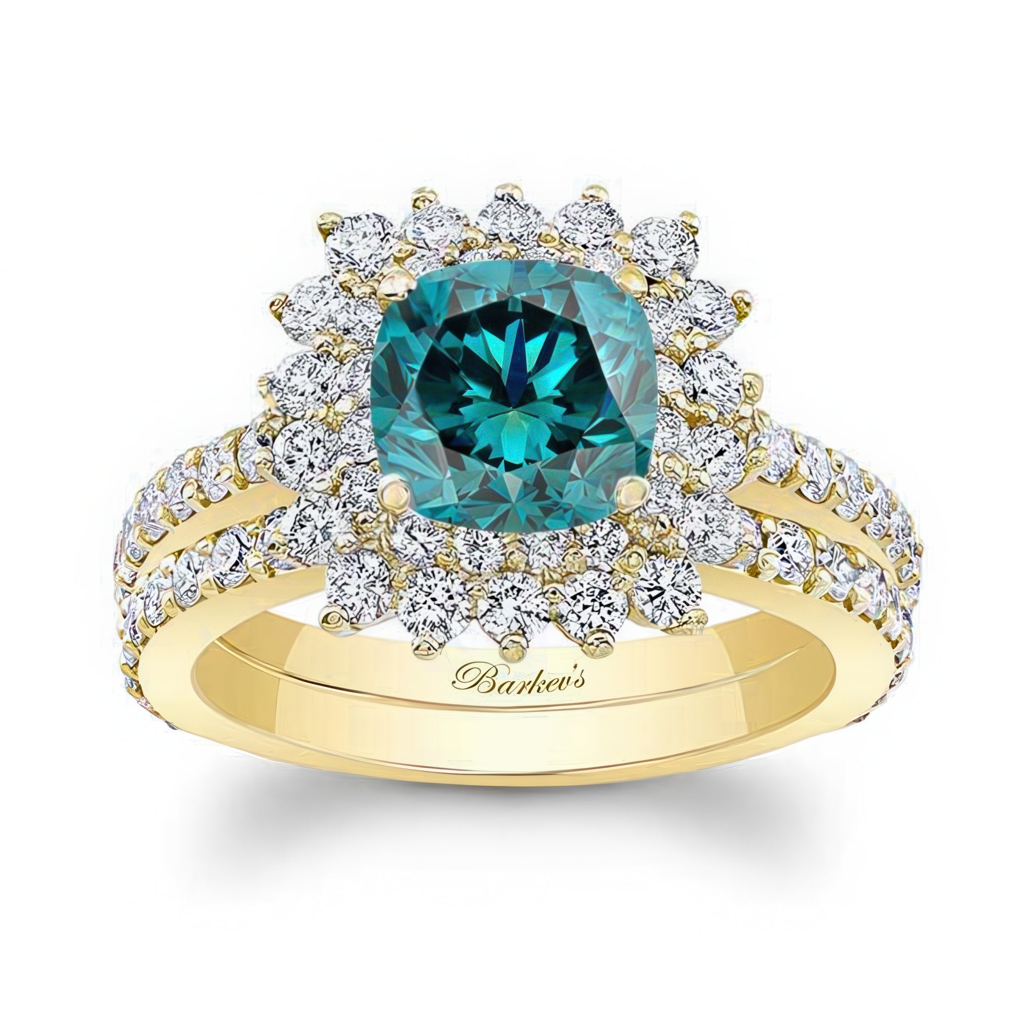 Starburst Blue And White Diamond Wedding Ring Set