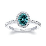 Oval Blue And White Diamond Halo Engagement Ring