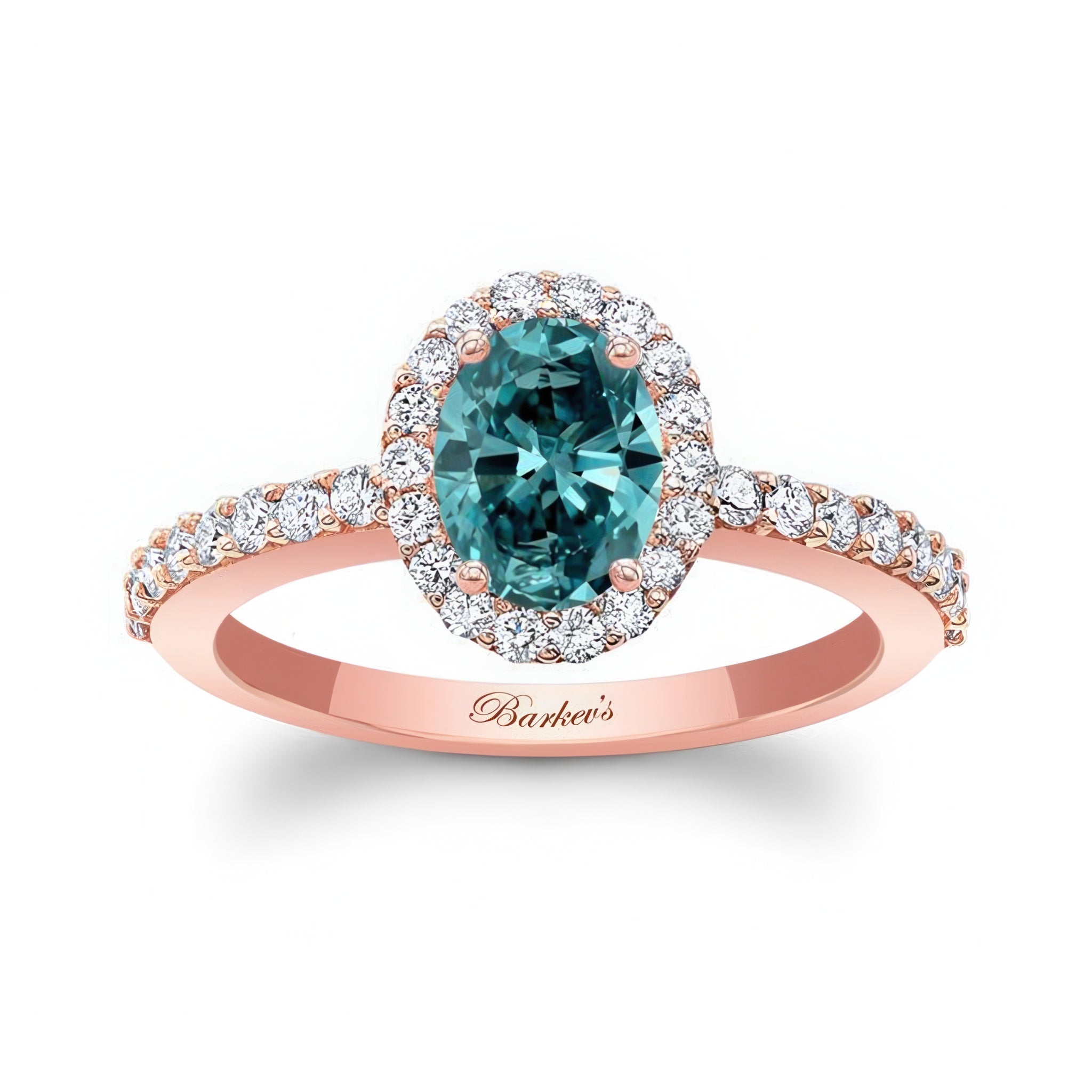 Oval Blue And White Diamond Halo Engagement Ring