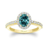 Oval Blue And White Diamond Halo Engagement Ring