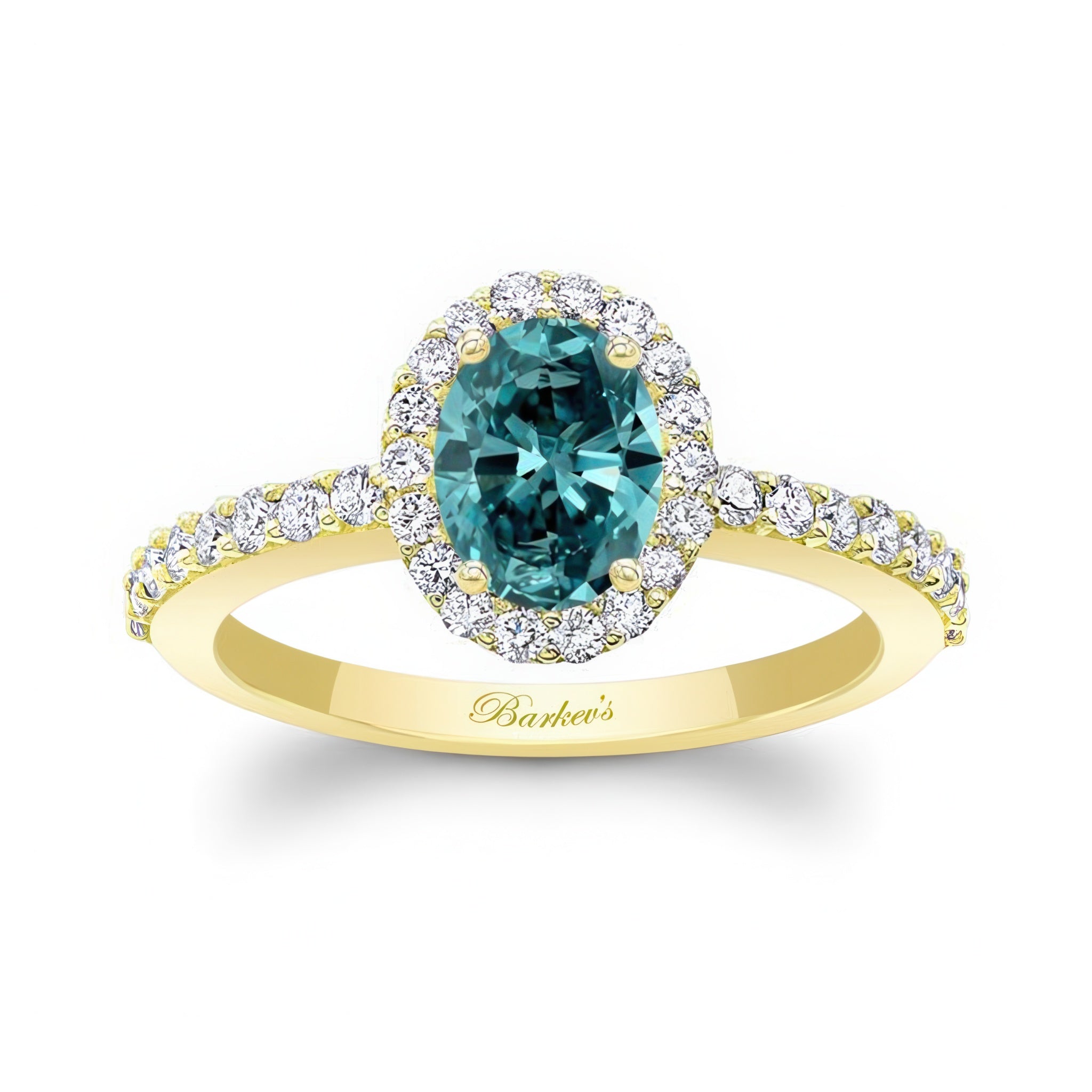 Oval Blue And White Diamond Halo Engagement Ring