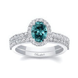 Oval Blue And White Diamond Halo Wedding Set