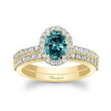 Oval Blue And White Diamond Halo Wedding Set