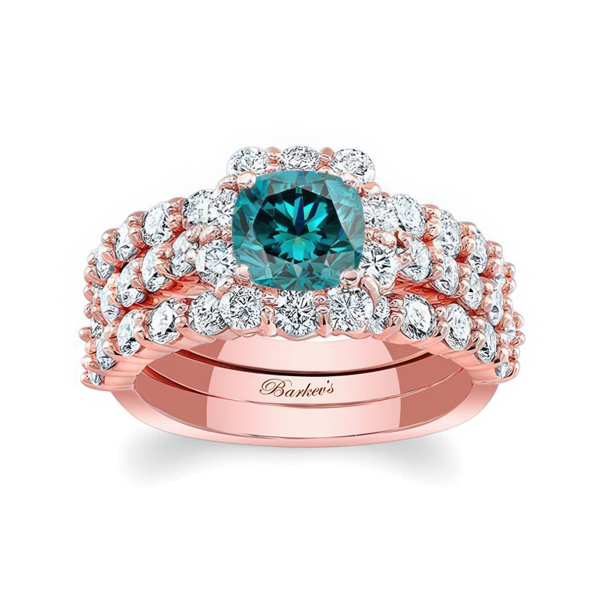 1 Carat Blue And White Diamond Halo Ring Set With 2 Bands