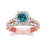 1 Carat Blue And White Diamond Halo Ring Set