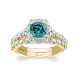 1 Carat Blue And White Diamond Halo Ring Set