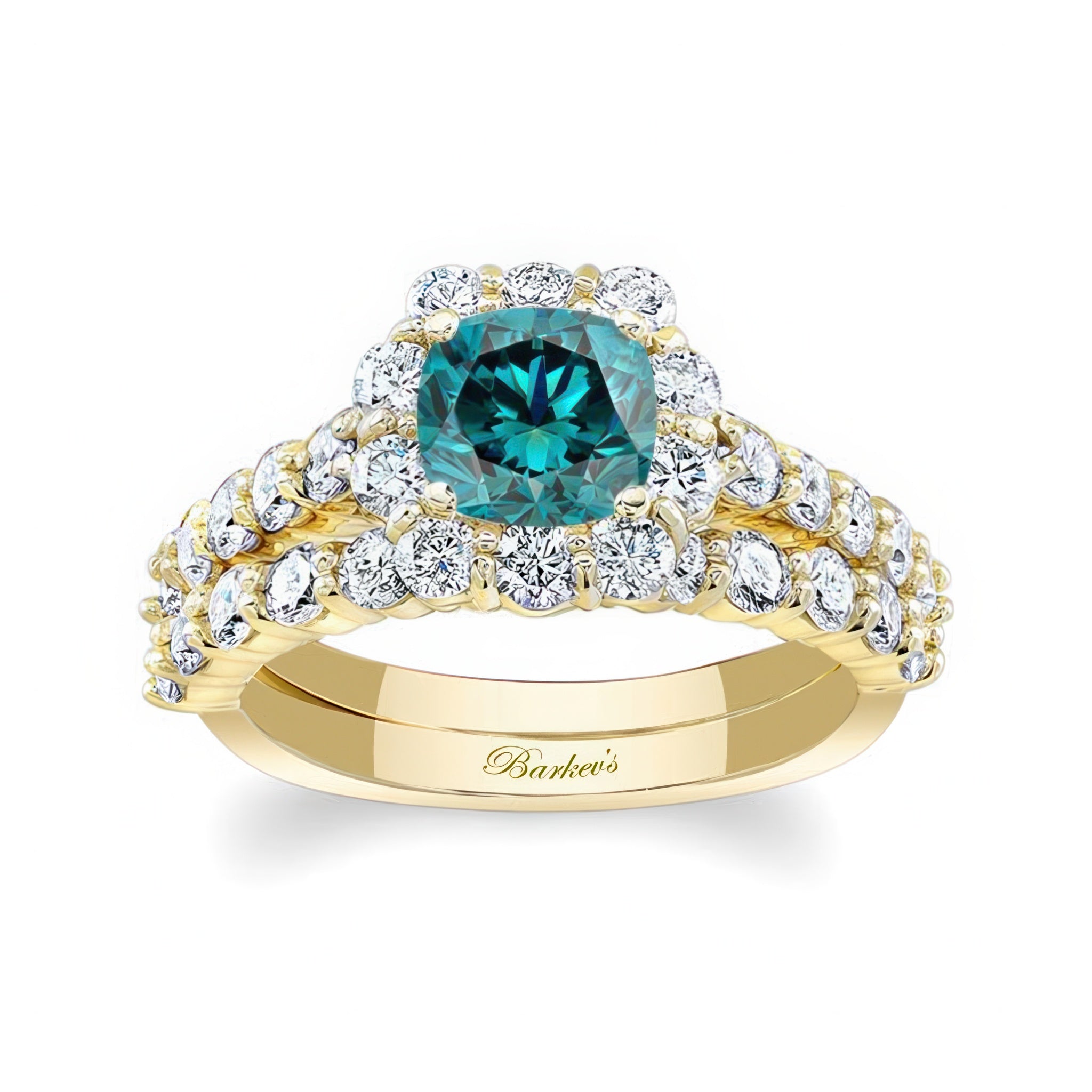 1 Carat Blue And White Diamond Halo Ring Set