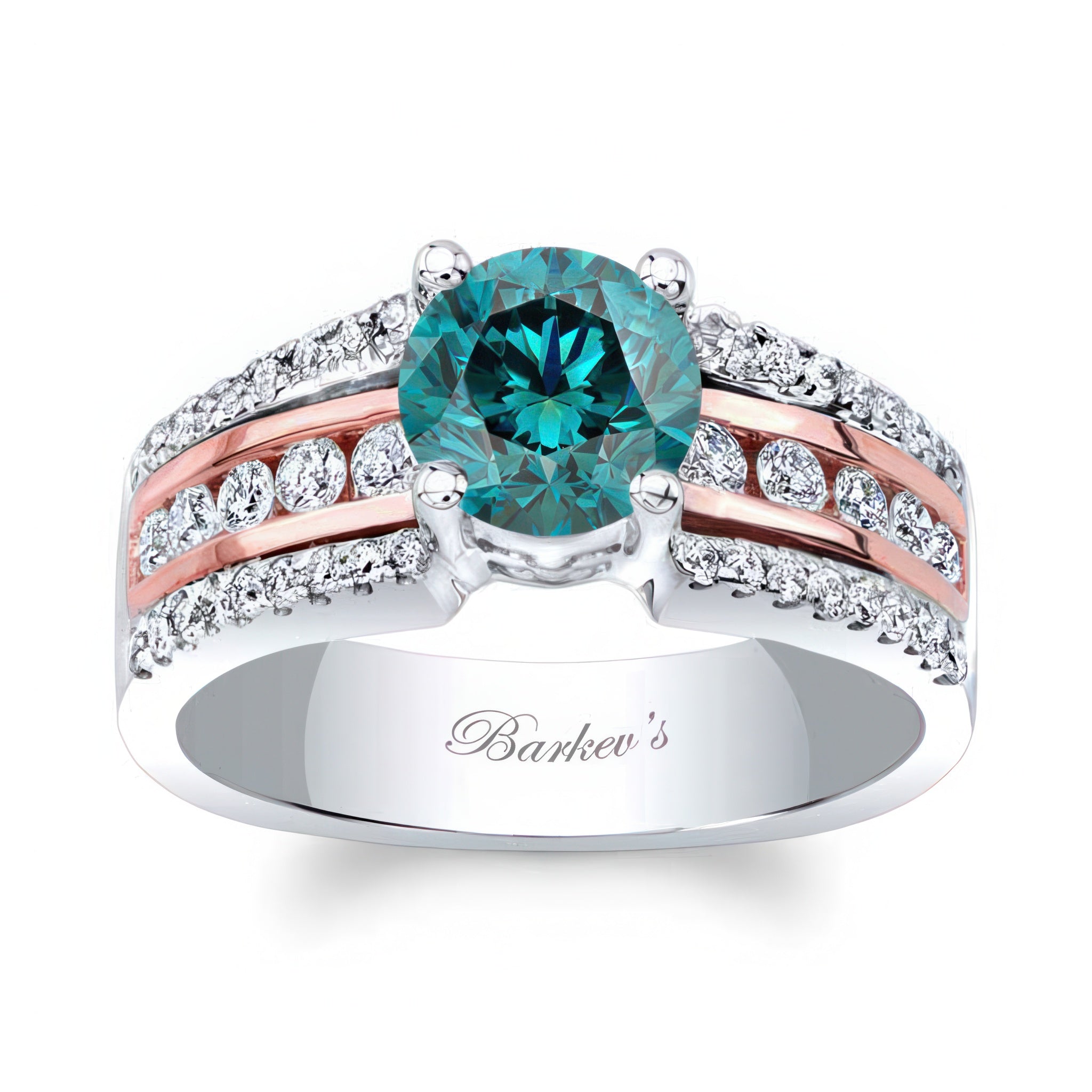 Round Blue And White Diamond Channel Set Engagement Ring