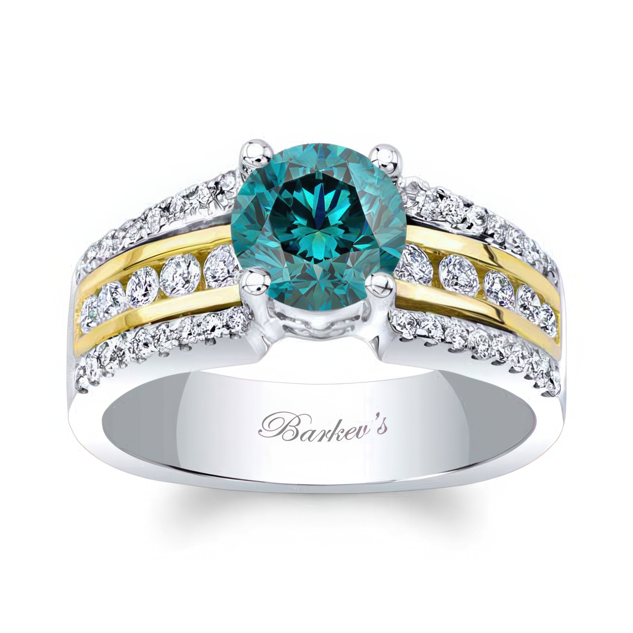 Round Blue And White Diamond Channel Set Engagement Ring