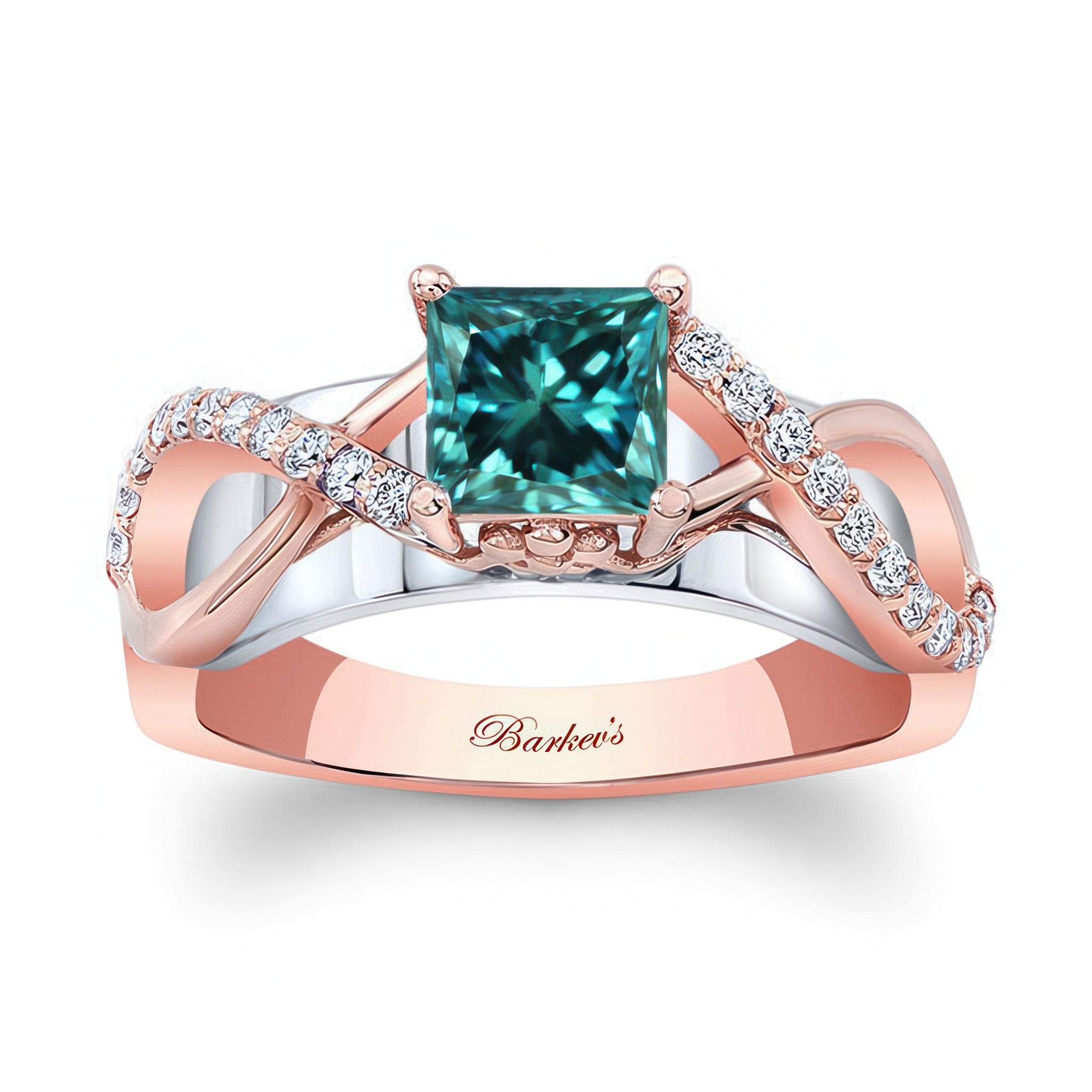 Blue And White Diamond Cathedral Engagement Ring