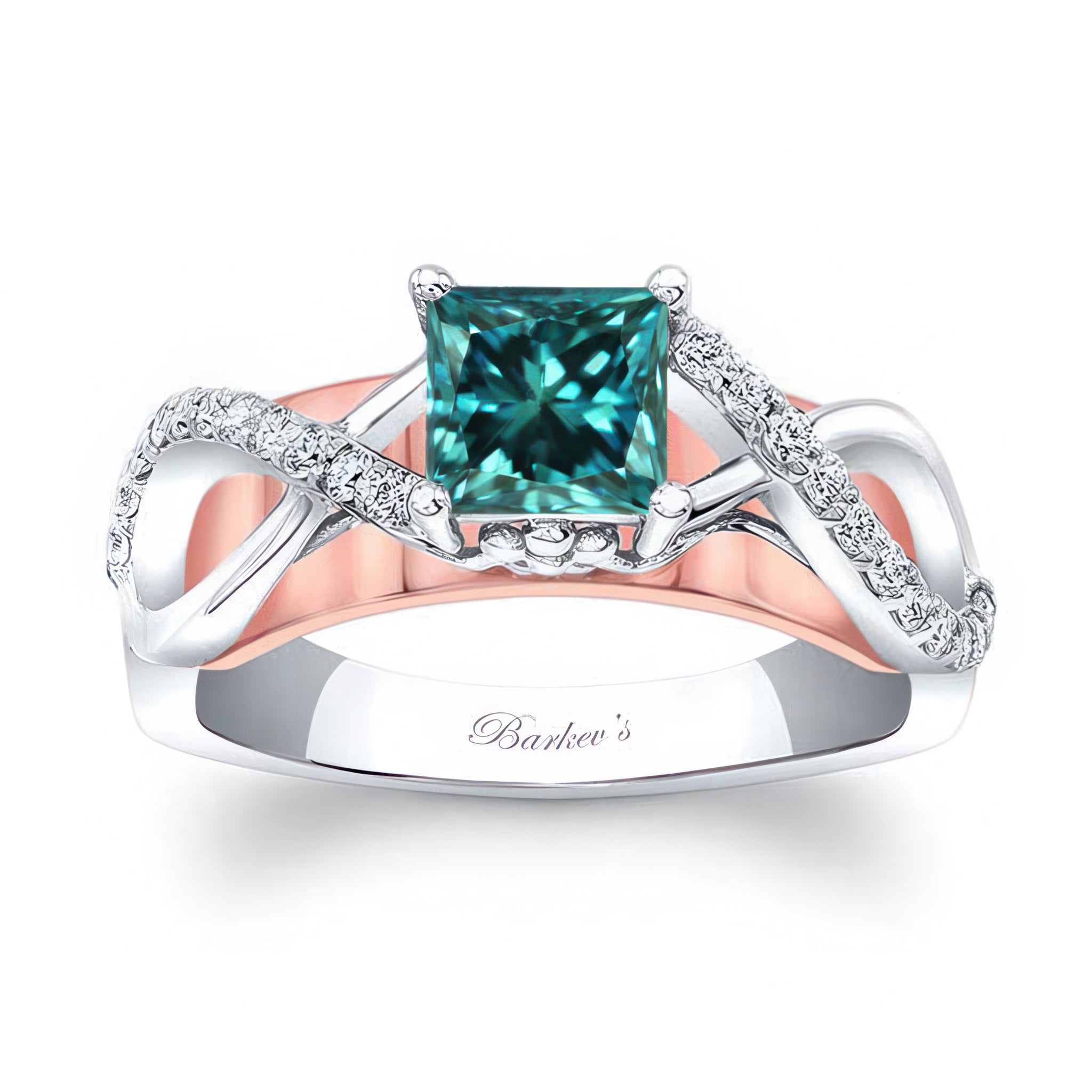 Blue And White Diamond Cathedral Engagement Ring