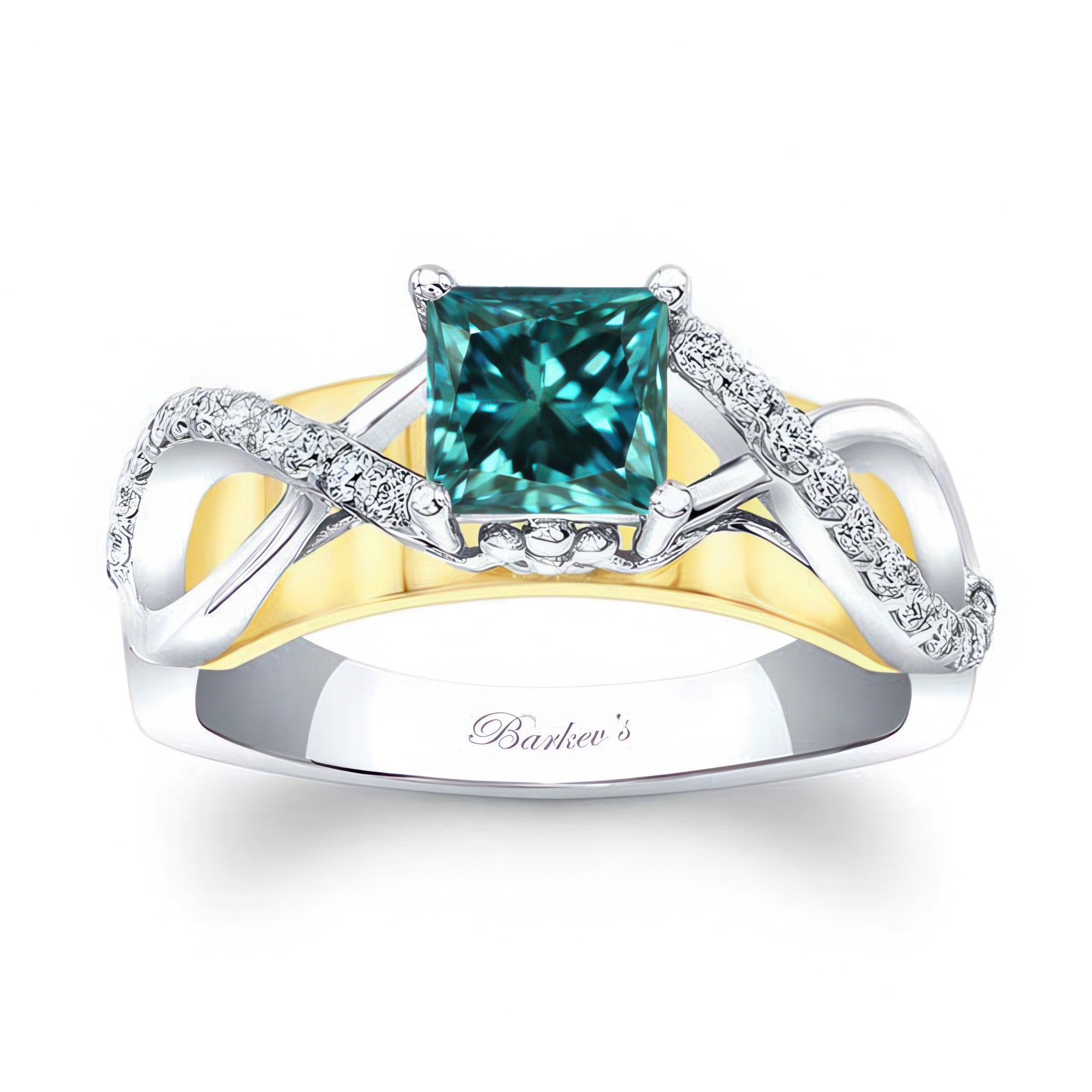 Blue And White Diamond Cathedral Engagement Ring